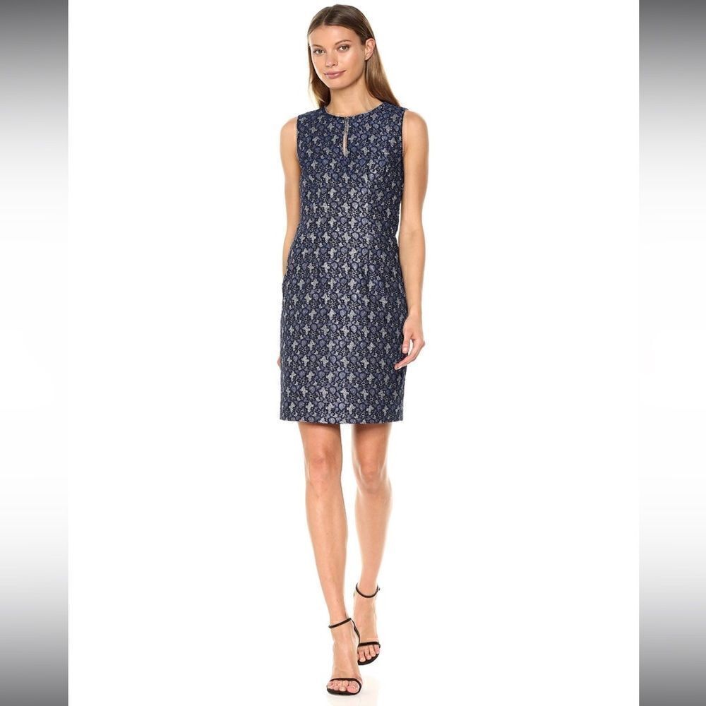 39. Tahari Women Dakota Dress in Navy and Silver Size 8
